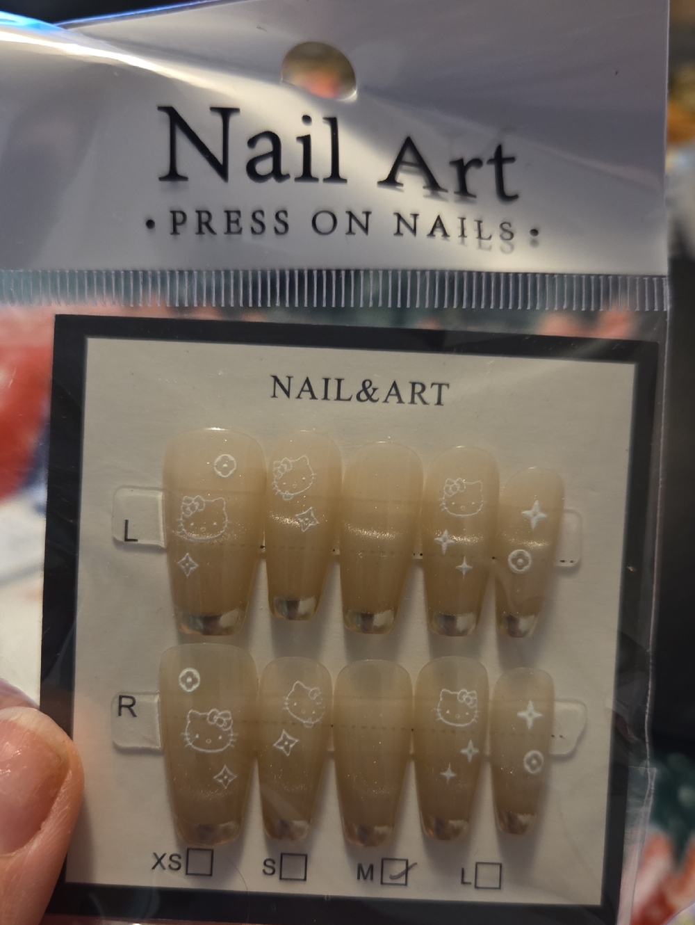 🌹2 For $35🌹Nail Art Press-On Nails - Neutral Beige Hello Kitty Design Handmade